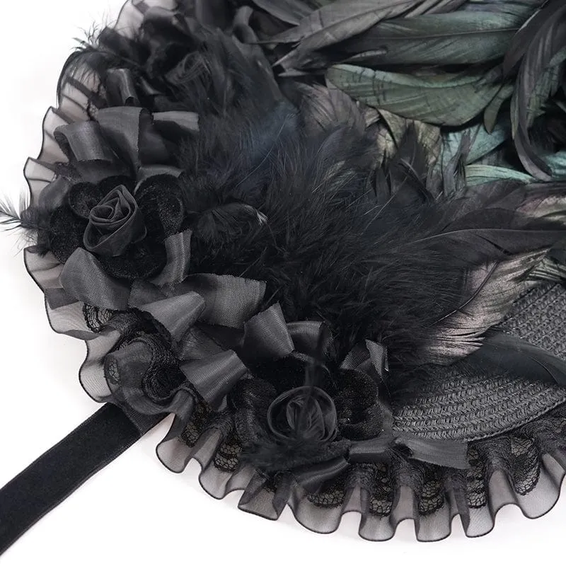 Gothic-Haarschmuck für Damen mit Netzriemen und Federn