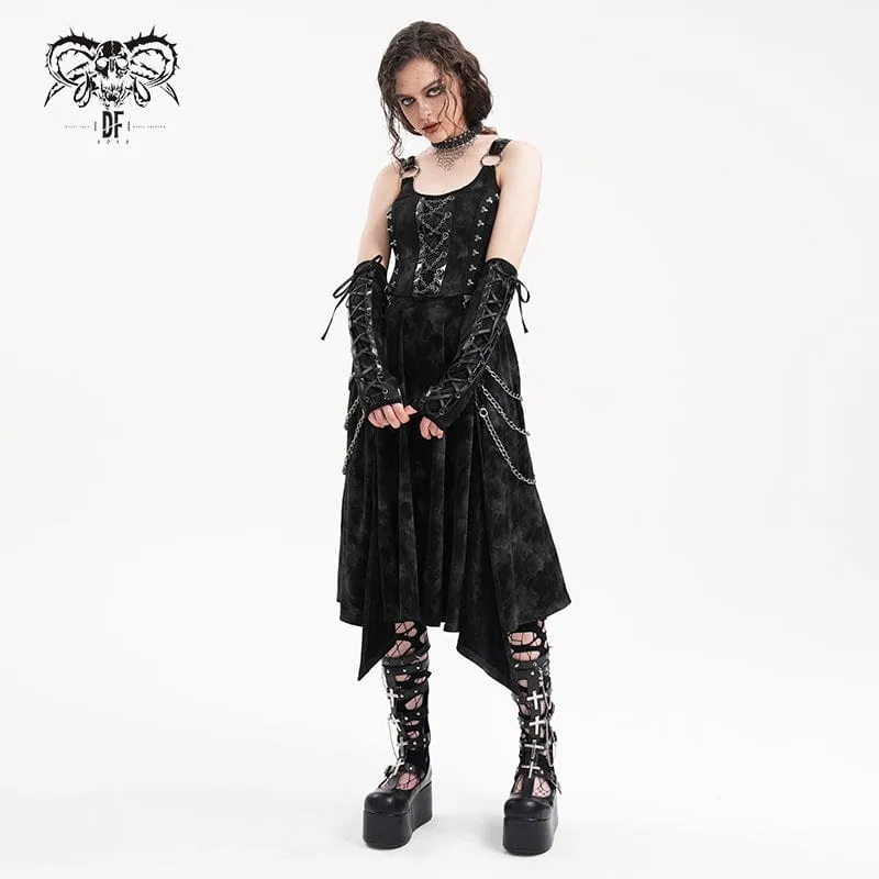 Damen Gothic Ketten Ringe Unterkleid mit Handschuhen