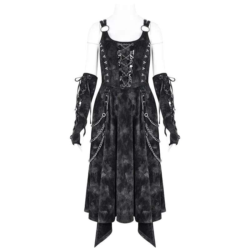 Damen Gothic Ketten Ringe Unterkleid mit Handschuhen