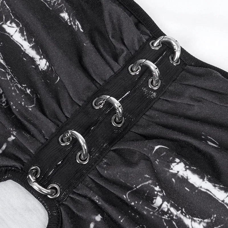 Langärmliges Punk-Crop-Top aus Mesh mit Cut-outs für Damen