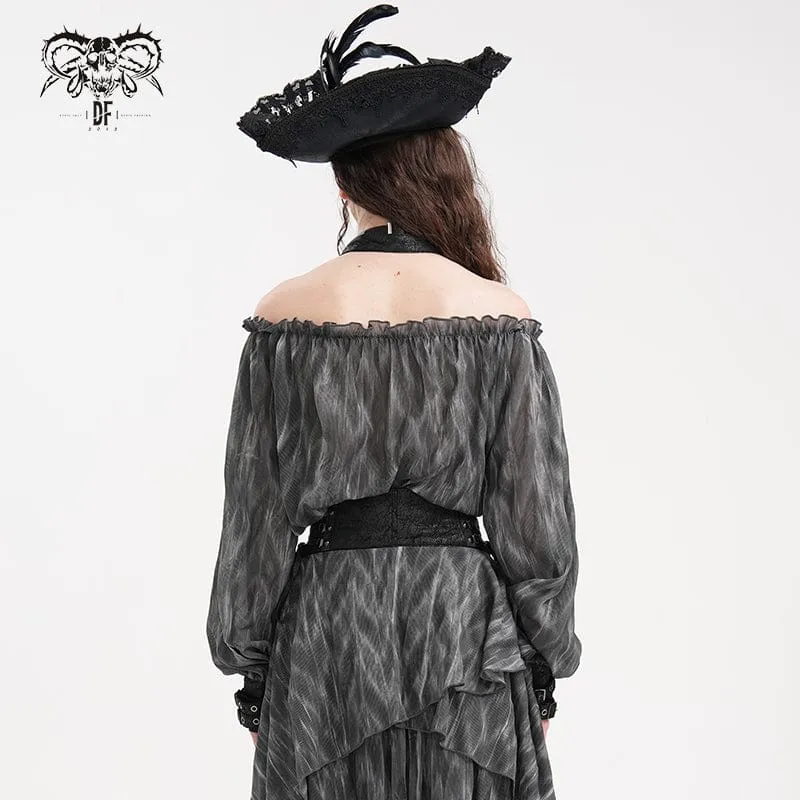 Gothic Neckholder-Langarmblusen mit Schnalle für Damen