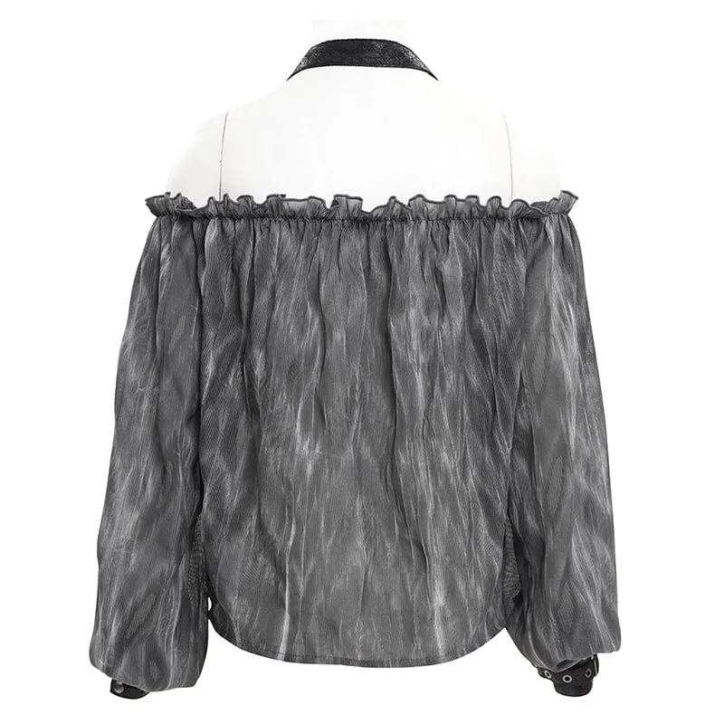 Gothic Neckholder-Langarmblusen mit Schnalle für Damen