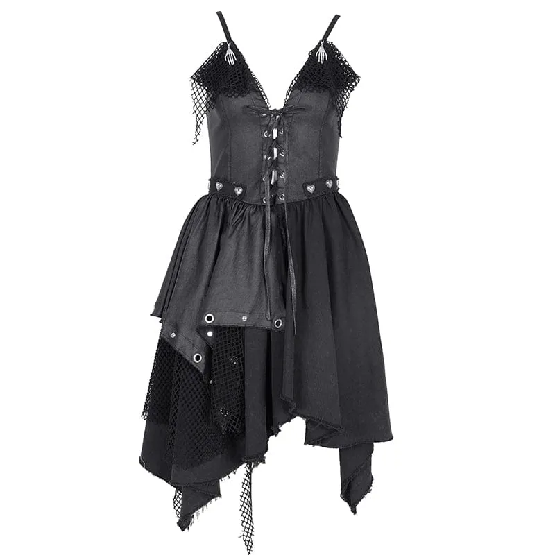 Gothic-Unterkleid aus Netzstoff mit Schnürung und unregelmäßiger Passform für Damen