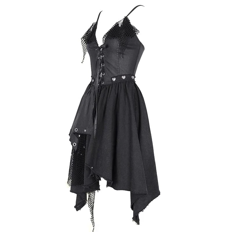 Gothic-Unterkleid aus Netzstoff mit Schnürung und unregelmäßiger Passform für Damen