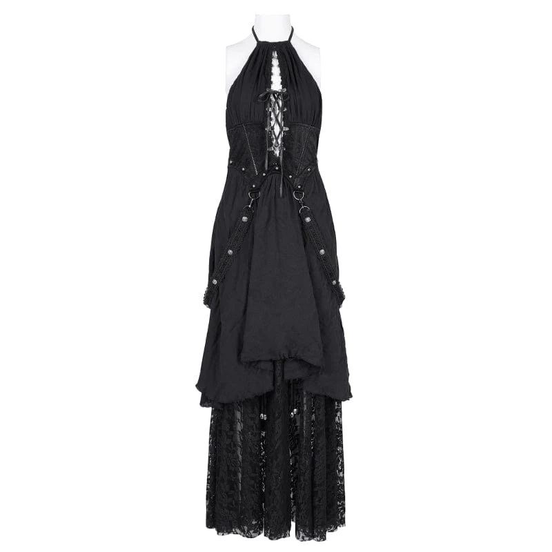 Gothic Maxikleid mit Cut-out und Spitzenträgern für Damen