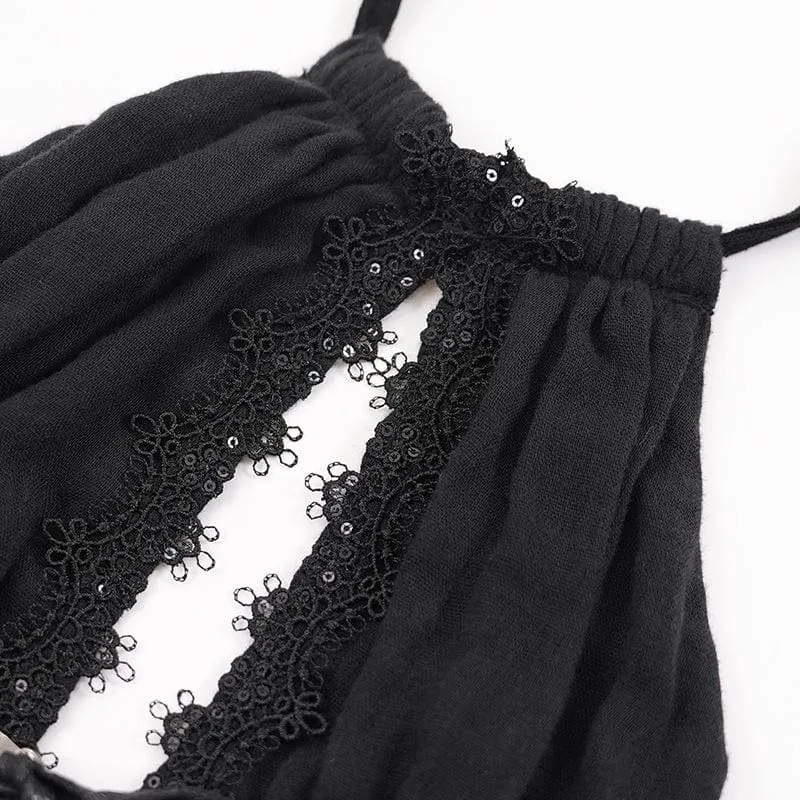 Gothic Maxikleid mit Cut-out und Spitzenträgern für Damen