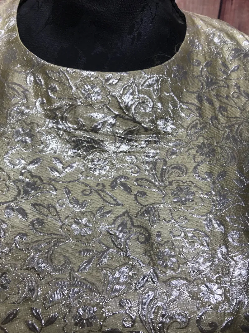 Vintage Kleid – Gr. 38, Gold mit Jacquard-Muster, ca. 1970er