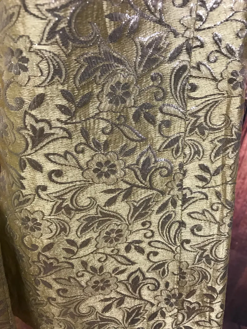 Vintage Kleid – Gr. 38, Gold mit Jacquard-Muster, ca. 1970er