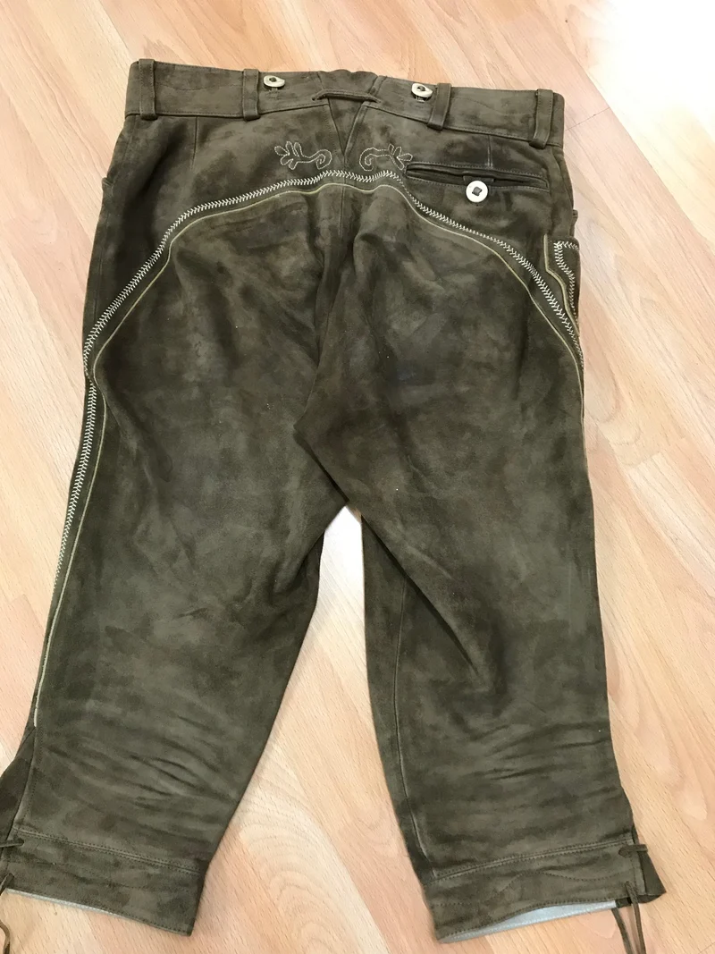 Vintage Trachten Lederhose Kniebund Distler – dunkelbraun, bestickt, Größe 50