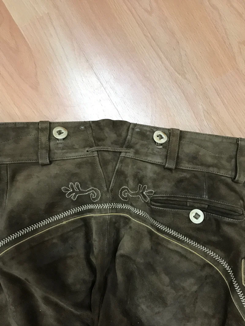 Vintage Trachten Lederhose Kniebund Distler – dunkelbraun, bestickt, Größe 50