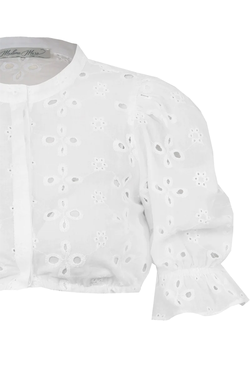 Dirndlbluse hochgeschlossen mit Lochstickerei