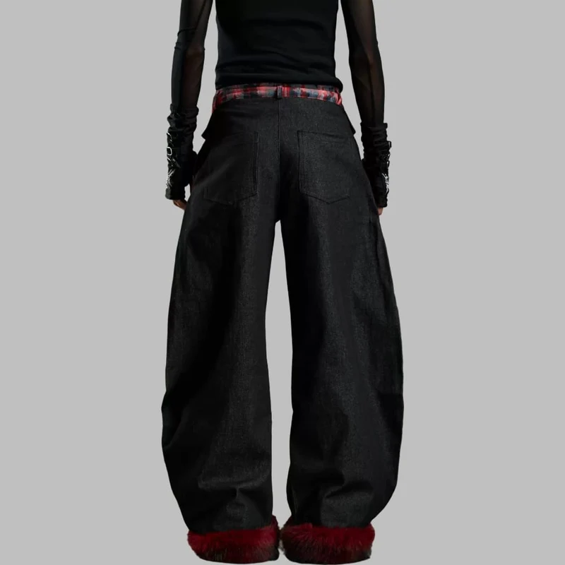 Grunge-Crop-Top mit Schnallenriemen, Karomuster und Ärmeln für Damen