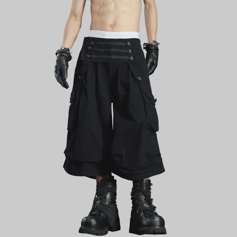 Grunge-Cargo-Caprihose für Damen mit hohem Bund und Knöpfen