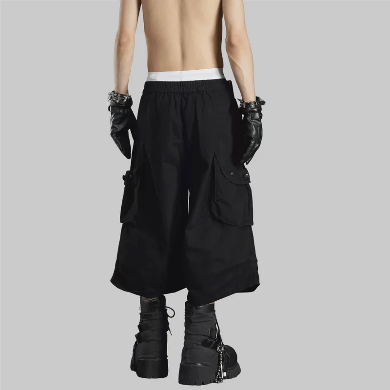 Grunge-Cargo-Caprihose für Damen mit hohem Bund und Knöpfen