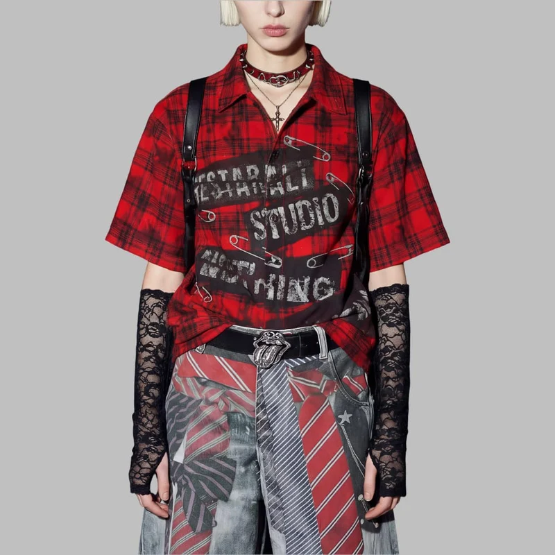 Unisex Grunge Karohemd mit Umlegekragen