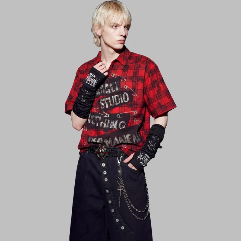 Unisex Grunge Karohemd mit Umlegekragen