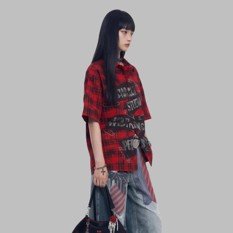 Unisex Grunge Karohemd mit Umlegekragen