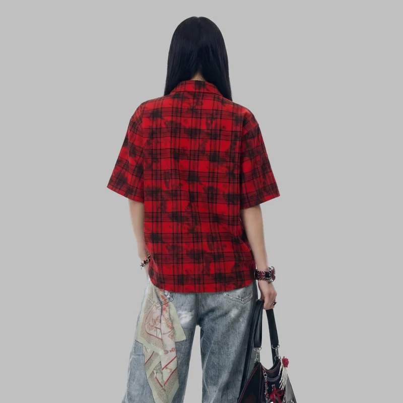Unisex Grunge Karohemd mit Umlegekragen