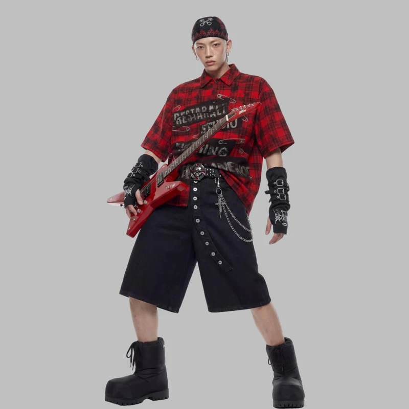 Unisex Grunge Karohemd mit Umlegekragen