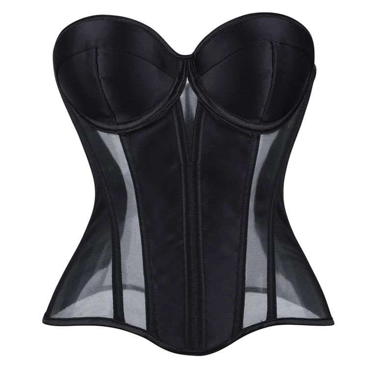 Gothic-Mesh-Korsetts für Damen, durchsichtig, mit Schnürung, über der Brust