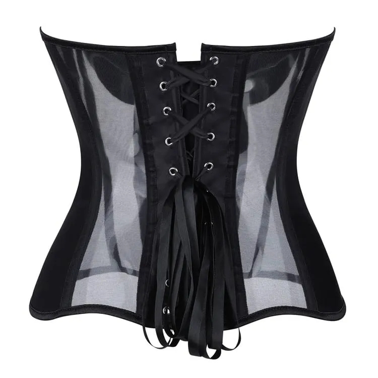 Gothic-Mesh-Korsetts für Damen, durchsichtig, mit Schnürung, über der Brust