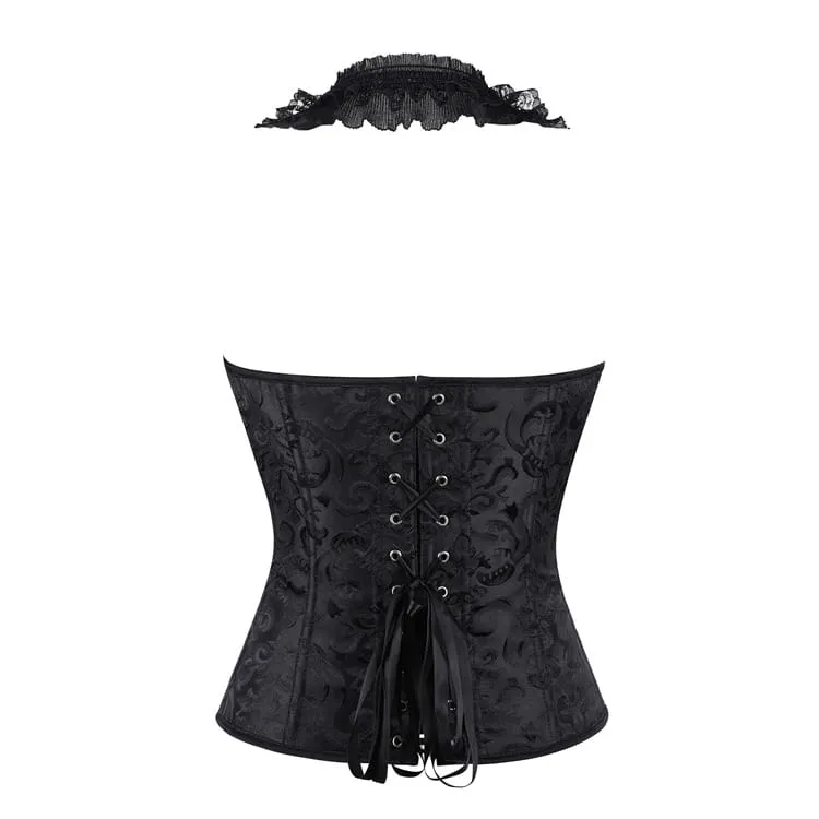 Gothic-Korsett für Damen mit floralem Jacquard-Muster, Neckholder und Schnürung über der Brust