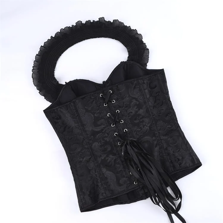 Gothic-Korsett für Damen mit floralem Jacquard-Muster, Neckholder und Schnürung über der Brust
