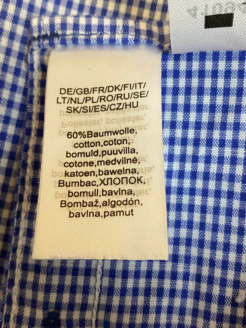 Vintage Trachtenhemd Herren blau kariert Größe S