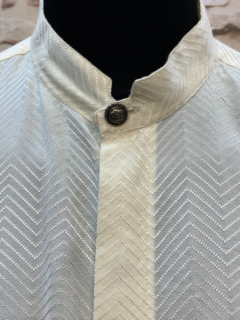 Vintage Stehkragen-Hemd in Creme, Gr. 43