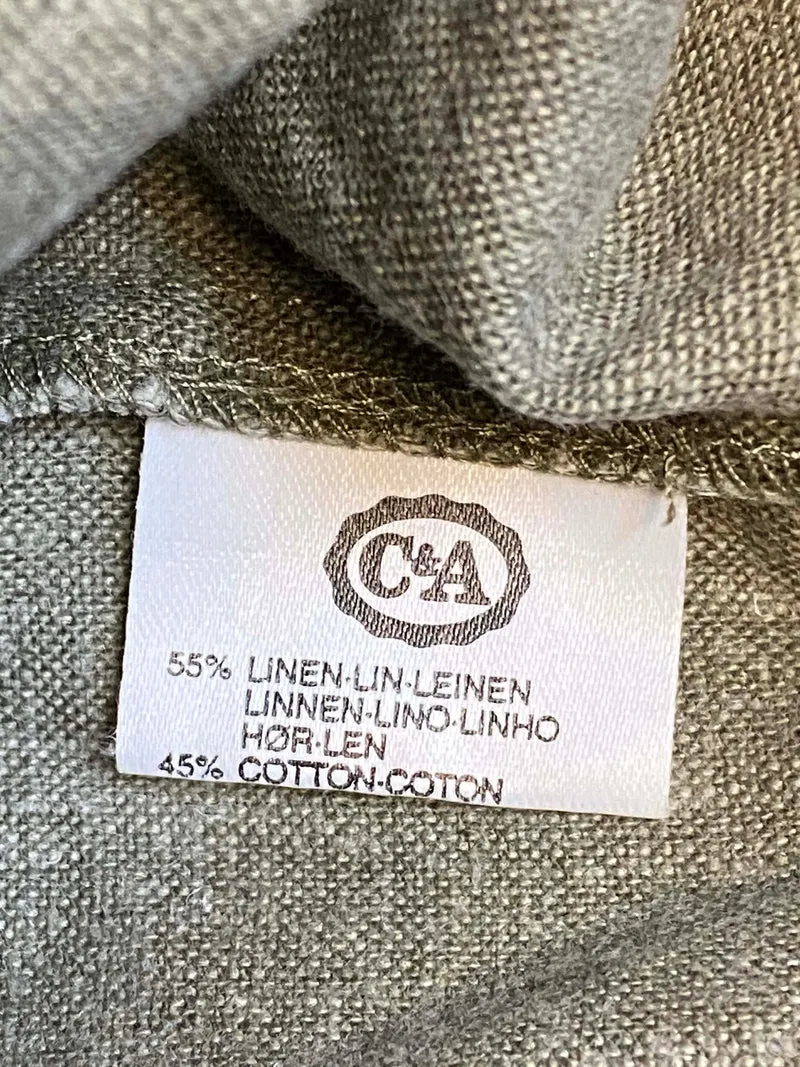 Vintage Trachtenhemd Herren olivgrün Leinen Baumwolle Schnallen Größe M