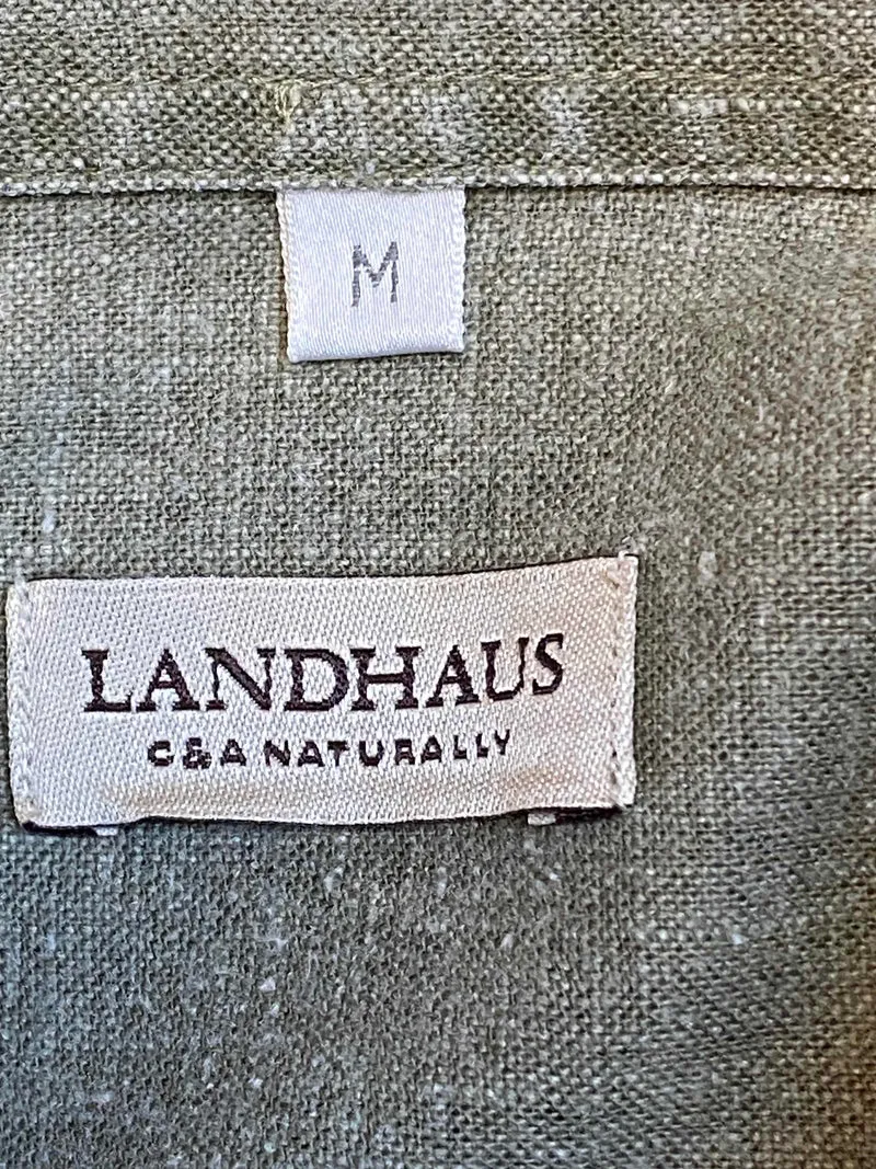 Vintage Trachtenhemd Herren olivgrün Leinen Baumwolle Schnallen Größe M