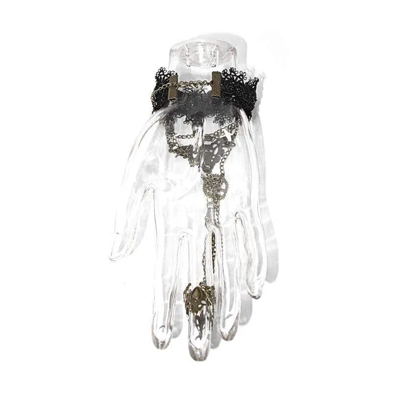 Damen Vintage Spitze Matal Armbänder mit Kette & Ring (nur eine Hand)