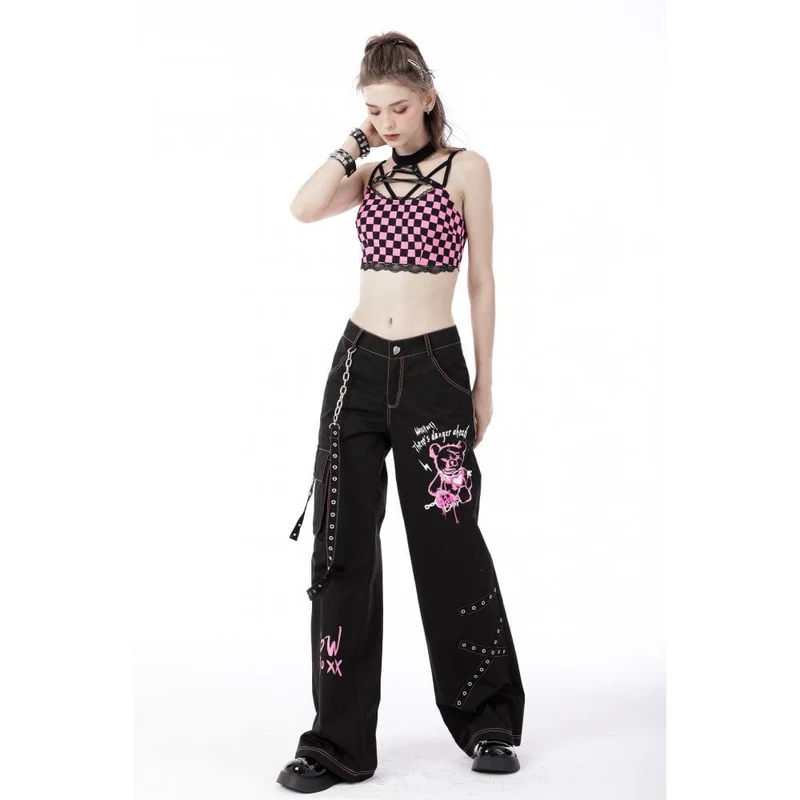Grunge Dangerous Bear Schlaghose für Damen mit Gürtel
