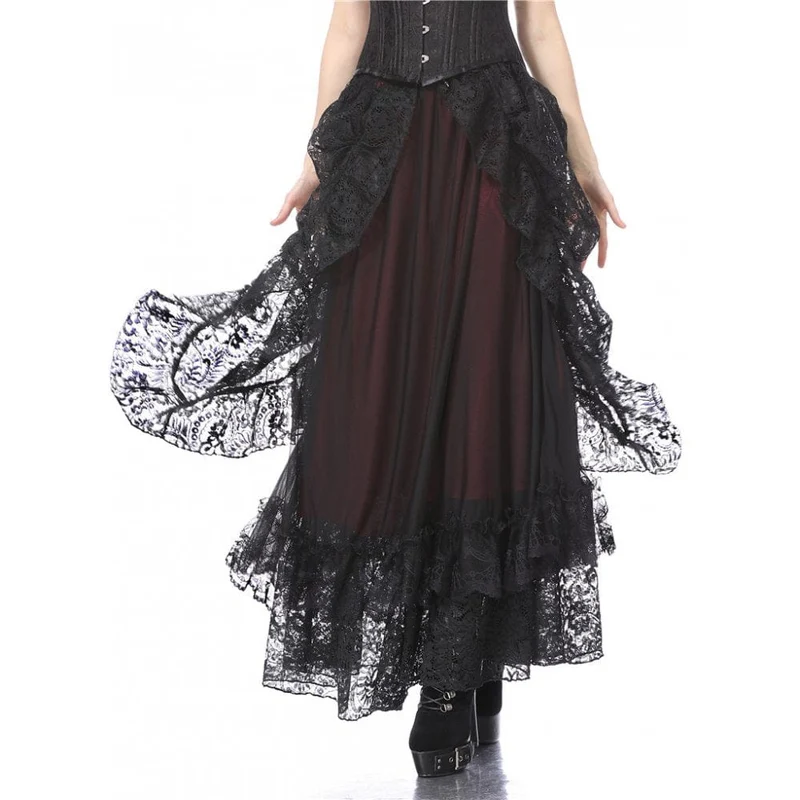 Mehrschichtiger Gothic-Spitzen-Maxirock für Damen