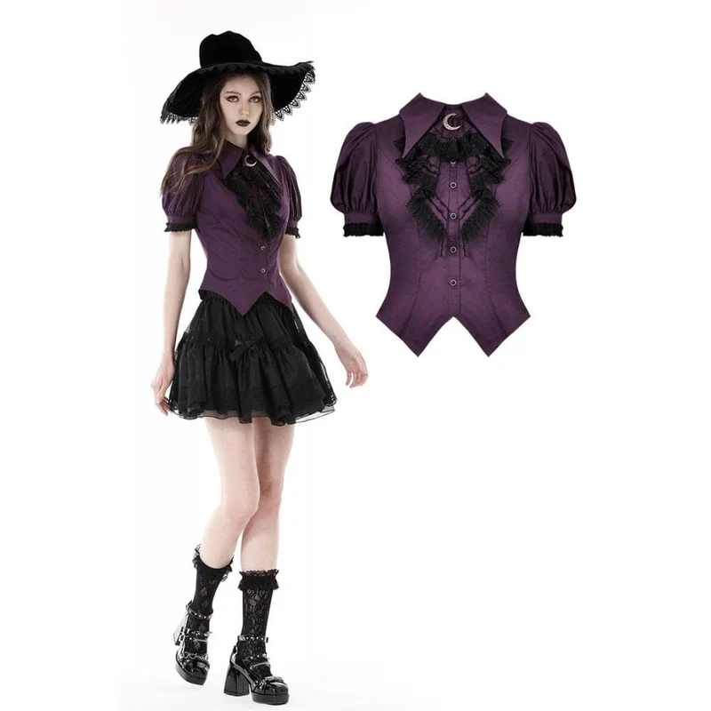 Damen-Hemd im Gothic-Stil mit Puffärmeln und Rüschenkragen