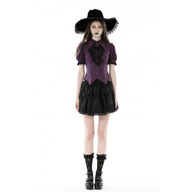Damen-Hemd im Gothic-Stil mit Puffärmeln und Rüschenkragen