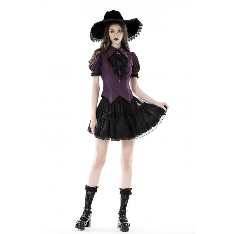 Damen-Hemd im Gothic-Stil mit Puffärmeln und Rüschenkragen