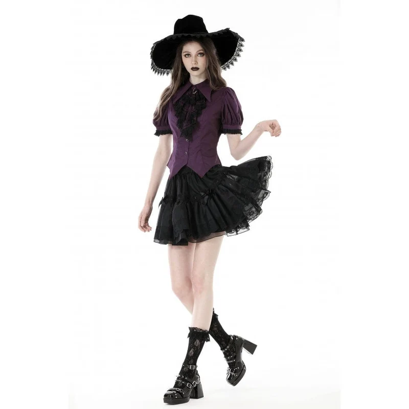 Damen-Hemd im Gothic-Stil mit Puffärmeln und Rüschenkragen