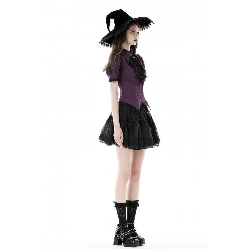 Damen-Hemd im Gothic-Stil mit Puffärmeln und Rüschenkragen