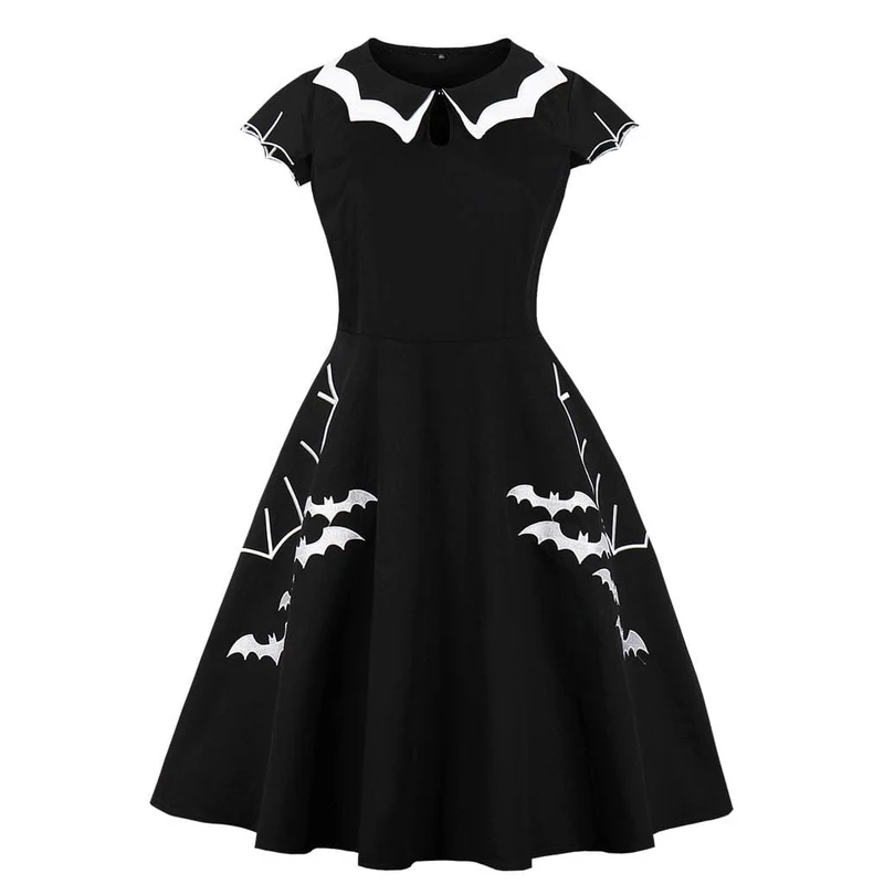 Halloweenkleid mit Gothic-Fledermaus-Aufdruck für Damen