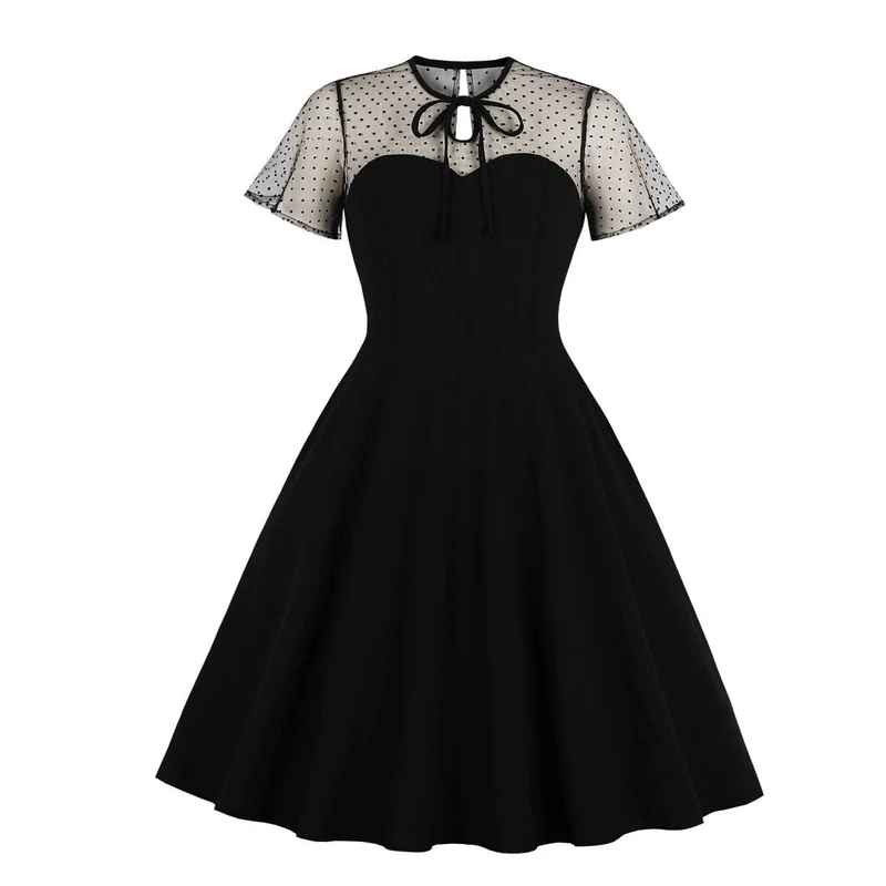 Gothic-Flitterwochenkleid mit Tupfenmuster und Schnürung für Damen