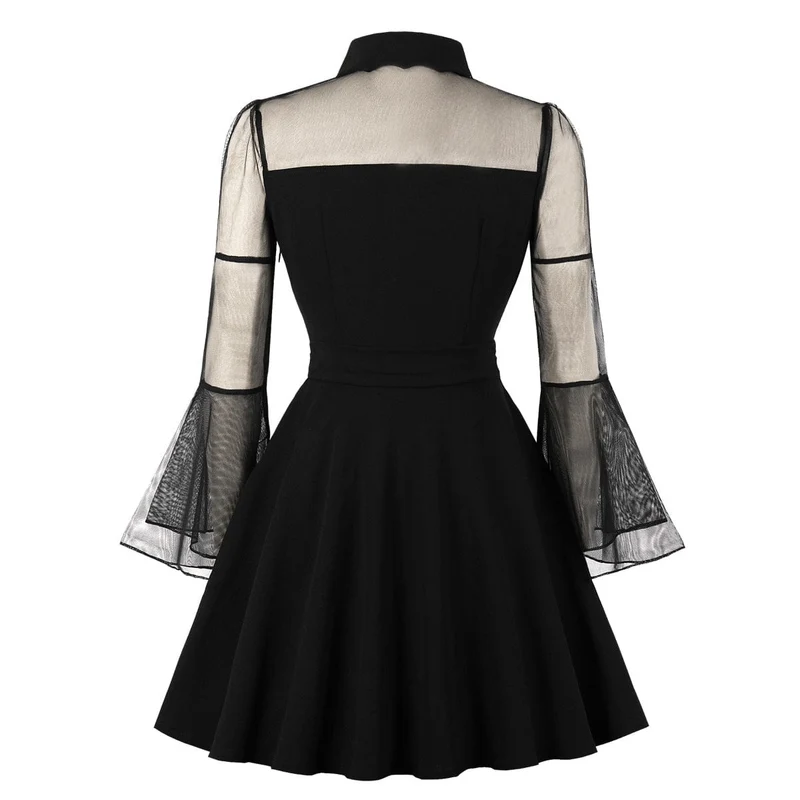 Gothic-Kleid mit ausgestellten Ärmeln und Netzstoff für Damen