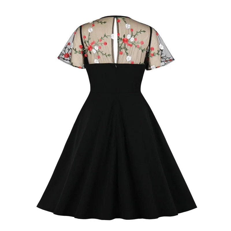 Gothic-Flitterwochenkleid aus besticktem Mesh mit Blumenmuster für Damen