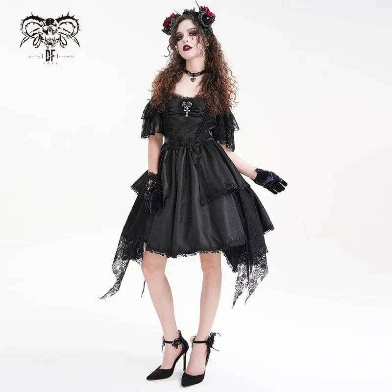 Gothic-Schnürkleid für Damen mit Neckholder und asymmetrischem Saum, Abschlusskleid