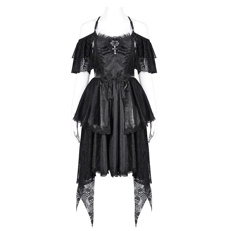 Gothic-Schnürkleid für Damen mit Neckholder und asymmetrischem Saum, Abschlusskleid