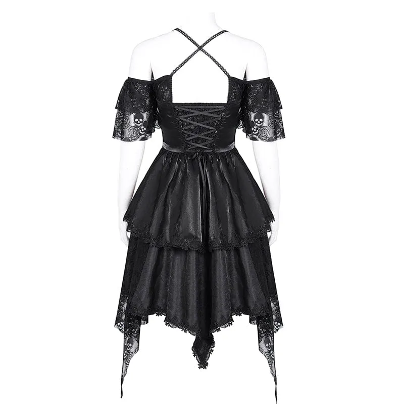 Gothic-Schnürkleid für Damen mit Neckholder und asymmetrischem Saum, Abschlusskleid