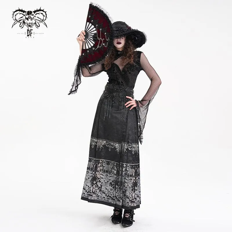 Langer Gothic-Bucket-Up-Rock mit Häkelquasten für Damen