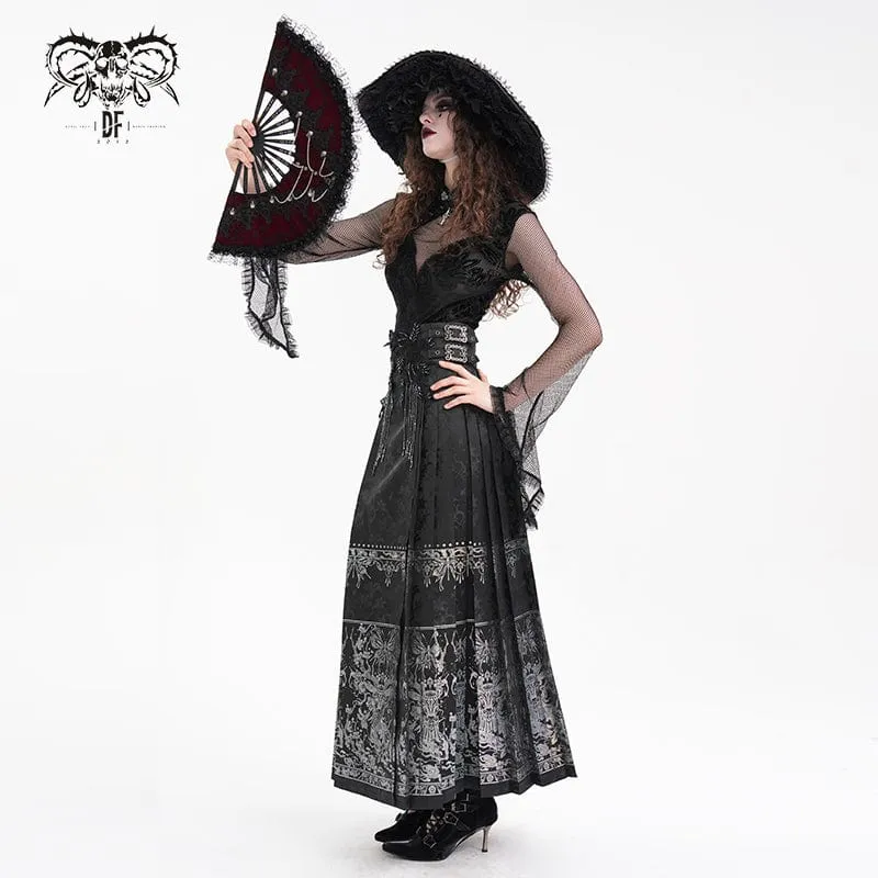 Langer Gothic-Bucket-Up-Rock mit Häkelquasten für Damen