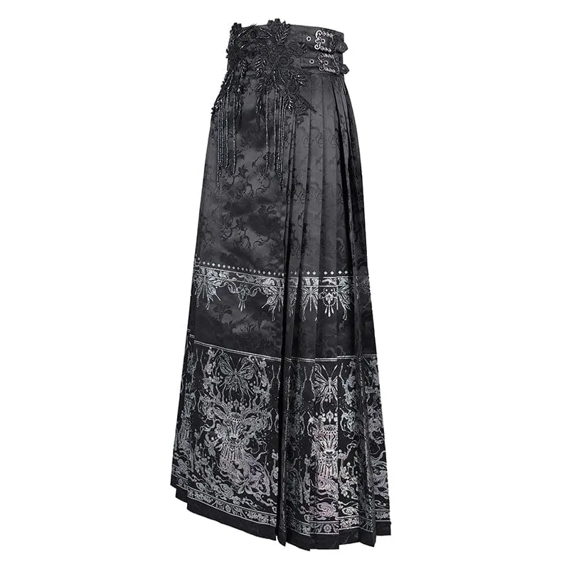 Langer Gothic-Bucket-Up-Rock mit Häkelquasten für Damen