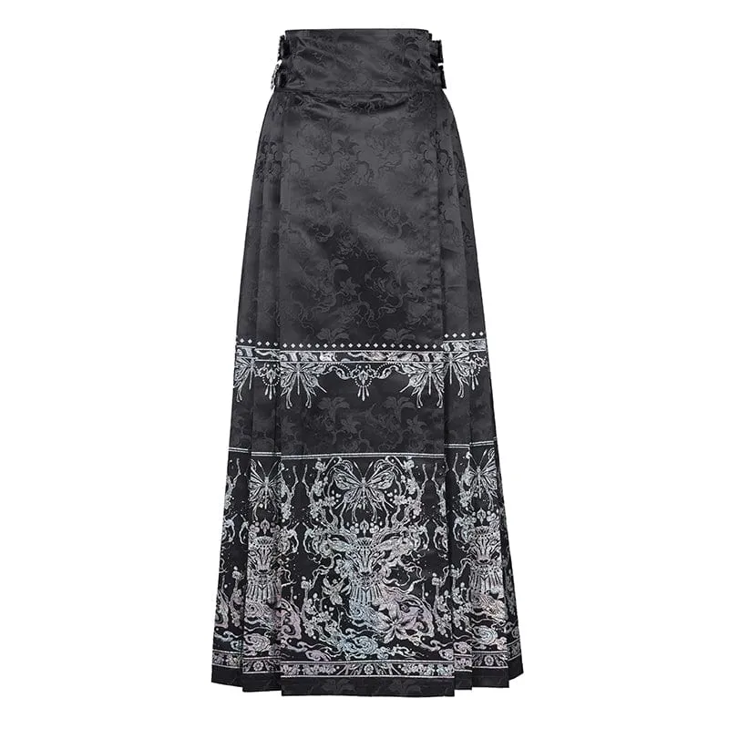 Langer Gothic-Bucket-Up-Rock mit Häkelquasten für Damen